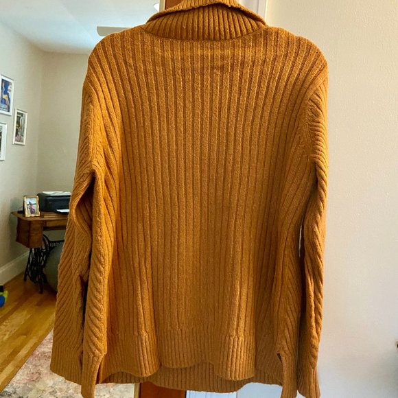 Ann Taylor Alpaca Wool Thick Ribbed Turtleneck Sweater in Mustard Yellow [L] - Picture 6 of 7